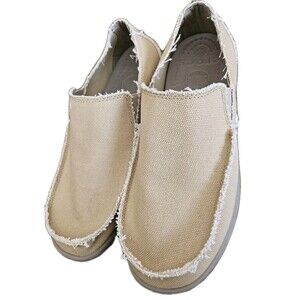 Crocs Santa Cruz Loafer Shoes Mens Size 10 M9 Khaki Canvas Slip On Shoes 10128